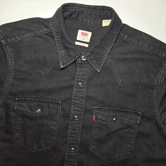 Levi's Other - Levis Western Pearl Snap Black Denim Shirt Long Sleeve Standard Fit Mens Medium